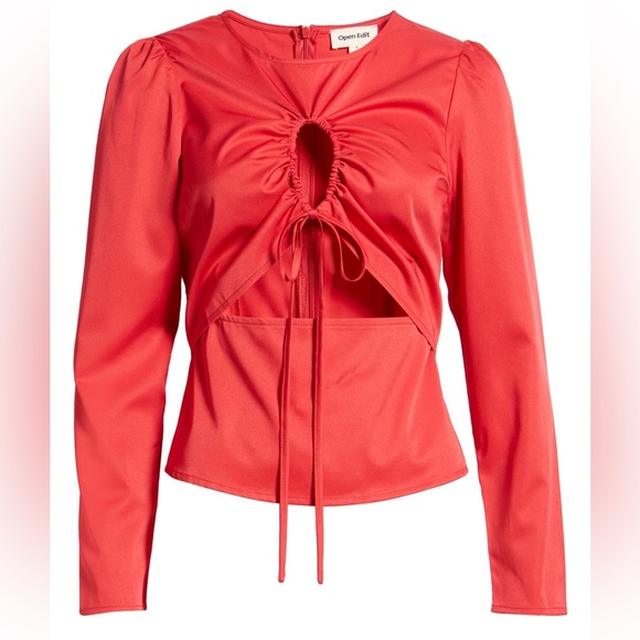 OPEN EDIT Cutout Detail Red Long-sleeve Blouse, Size XXS, NWT - Picture 5 of 12